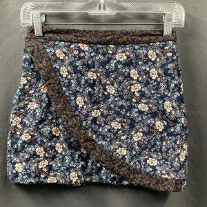 Zara Skirt Girls 12 Floral 100% Cotton Multicolor Two Tone Lined Zipper Textured